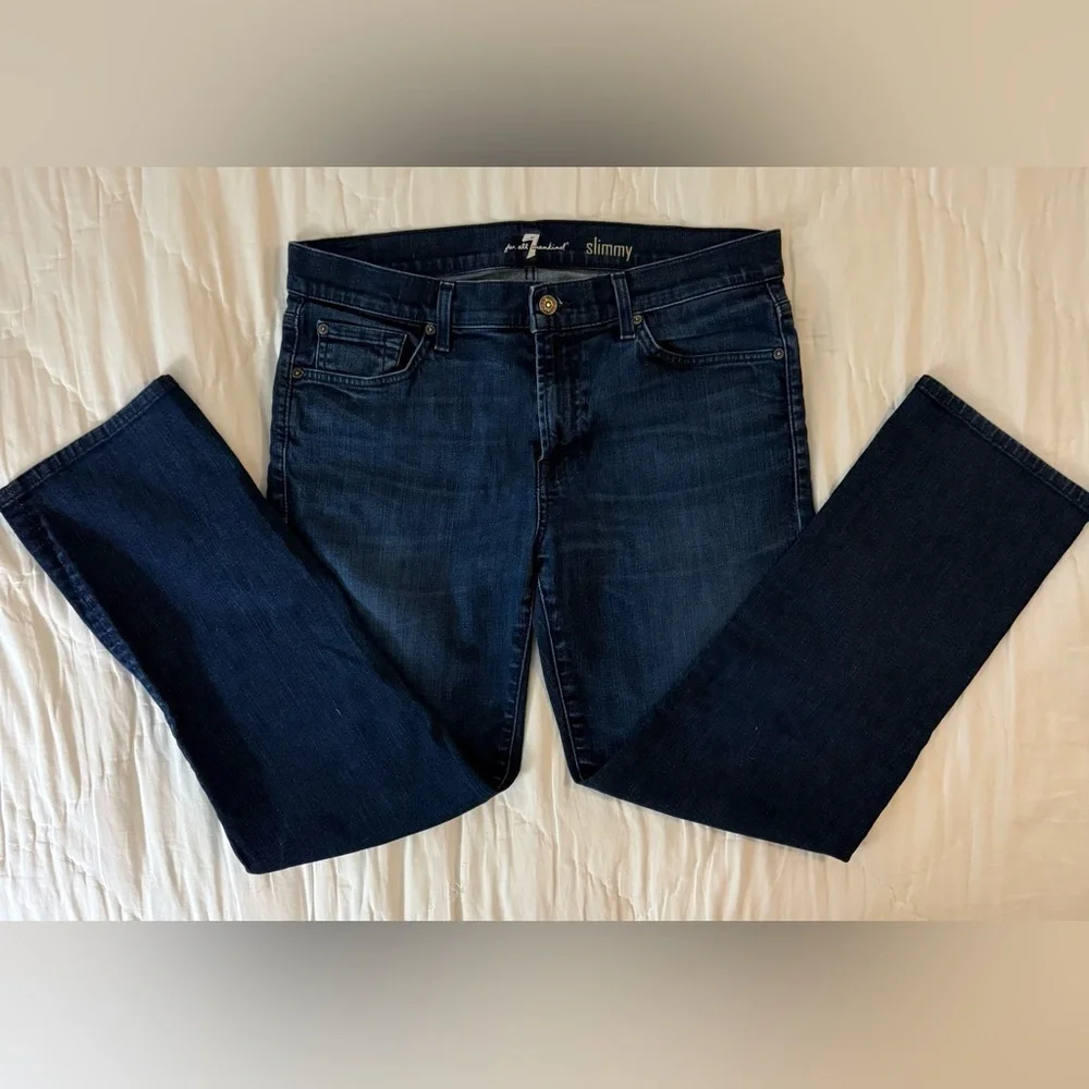 7 For All Mankind Slimmy Men’s Jeans 34x28 Dark Wash Slim Straight Fit Denim